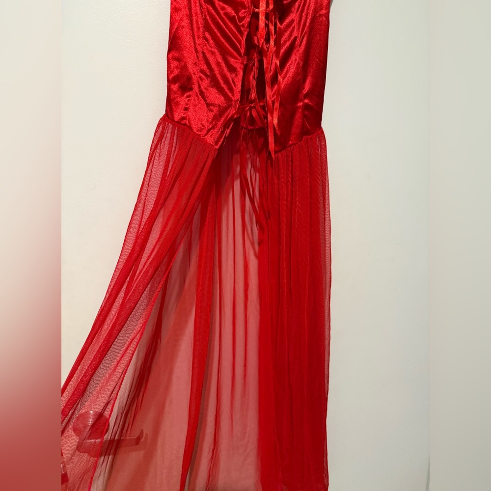 Red Satin SeXY Tie Front Corset Style Gown Lingerie NEW